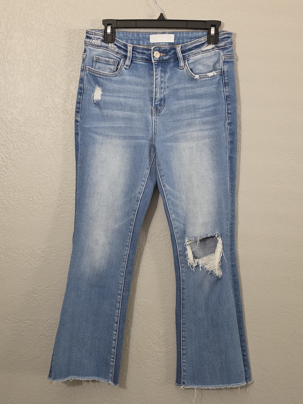 Vervet Flare Leg Jeans Light Wash Distressed High Rise Stretch Denim Womens 27